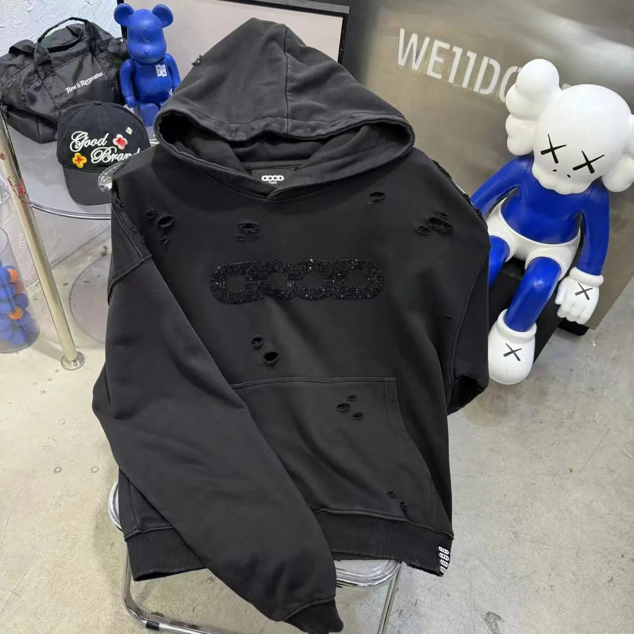 Good Brand Hoodies & Sweatshirts Rhinestone Graphic Sweatshirt Collection — A03 Black