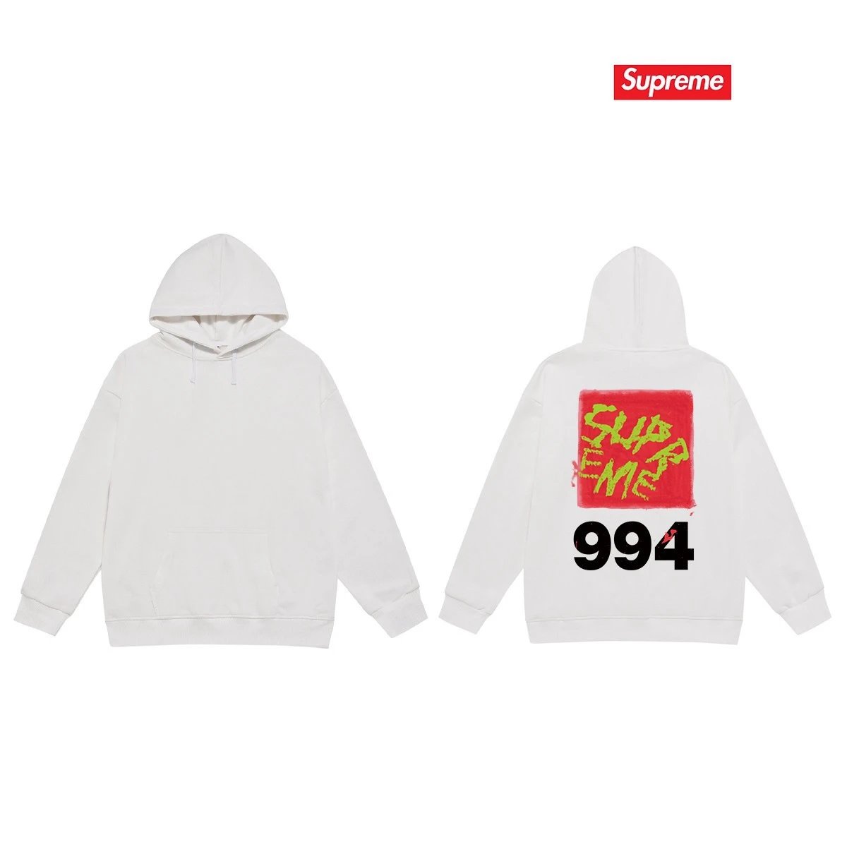 Supreme Hoodies & Sweatshirts Hooded sweatshirt with Stüssy graphic and kangaroo pocket — 2241 White with fleece lining