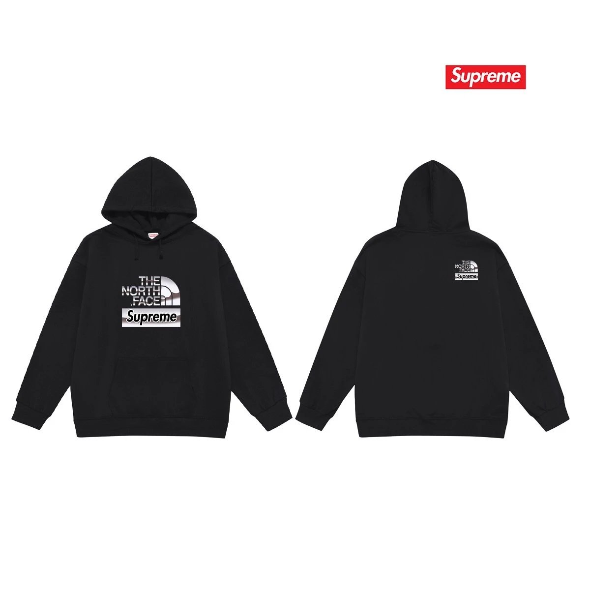 Supreme Hoodies & Sweatshirts Hooded sweatshirt with Stüssy graphic and kangaroo pocket — 2244 Black with fleece lining