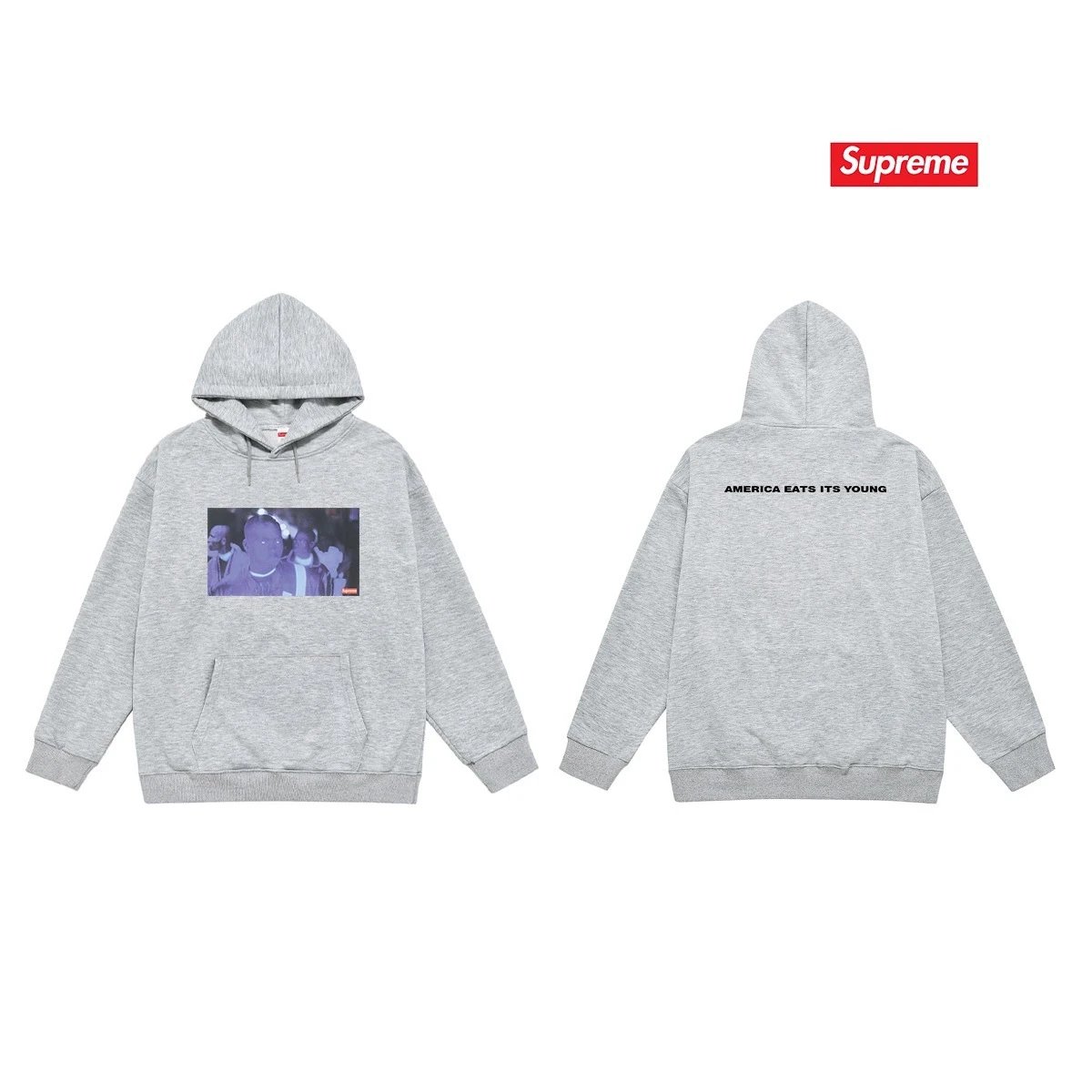 Supreme Hoodies & Sweatshirts Hooded sweatshirt with Stüssy graphic and kangaroo pocket — 2246 Gray with fleece lining