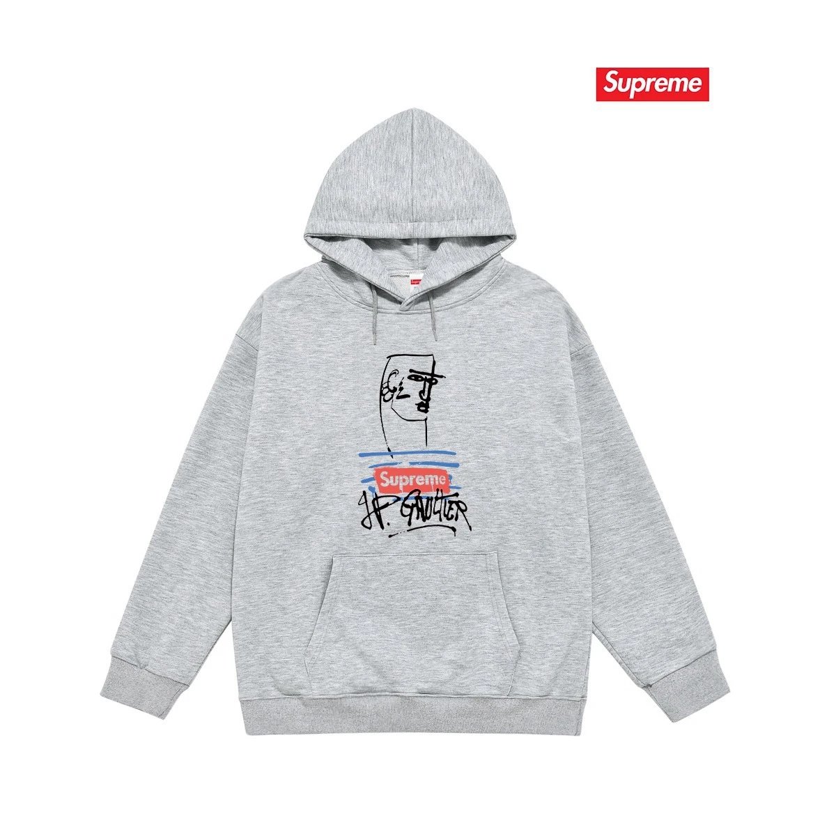 Supreme Hoodies & Sweatshirts Fleece-Lined Graphic Pullover Hoodie — S 2254 Gray with fleece lining