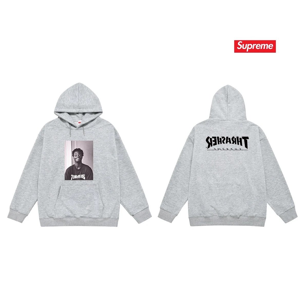 Supreme Hoodies & Sweatshirts Fleece-Lined Graphic Pullover Hoodie — S 2262 Gray with fleece lining