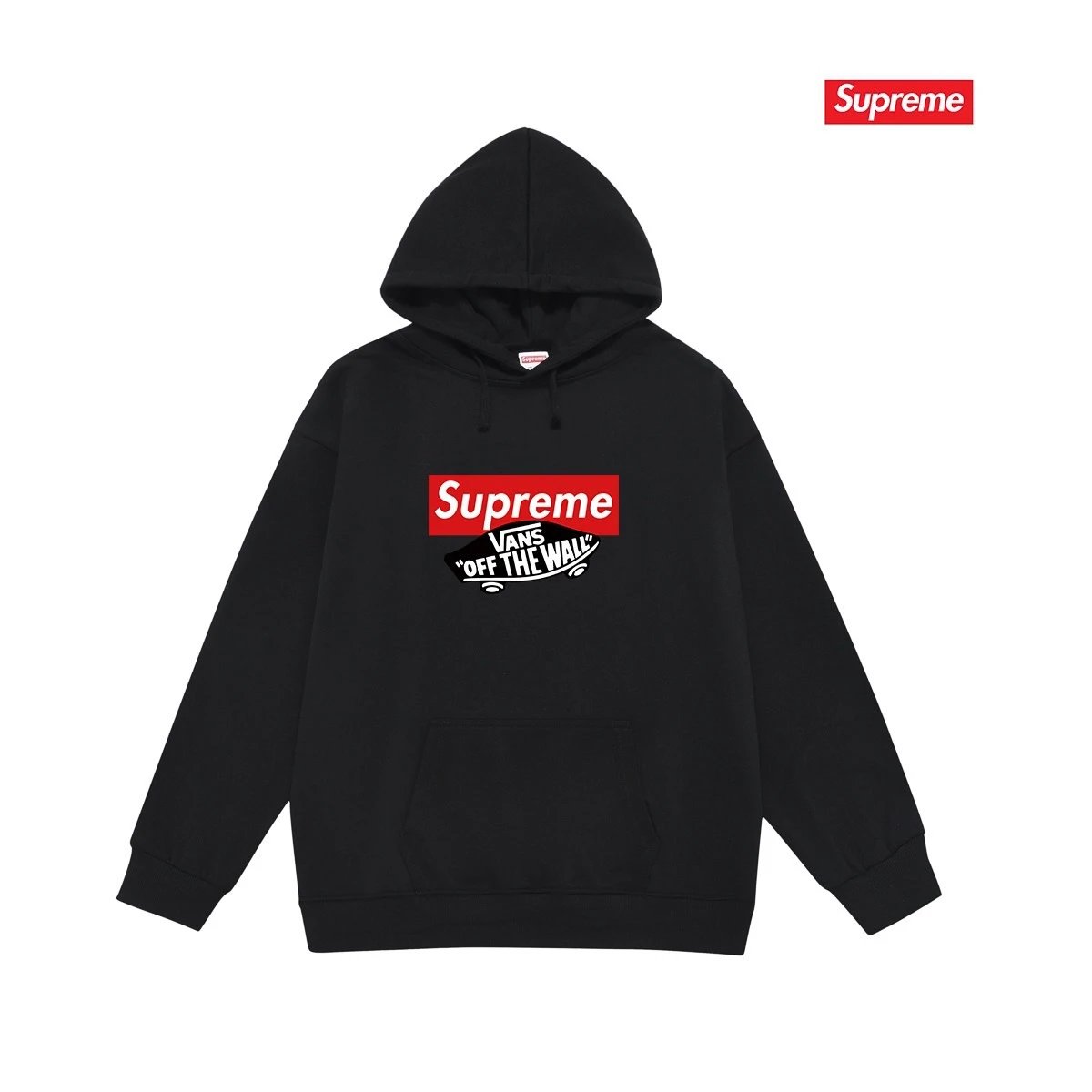 Supreme Hoodies & Sweatshirts Hooded sweatshirt with Stüssy graphic and kangaroo pocket — 2240 Black with fleece lining