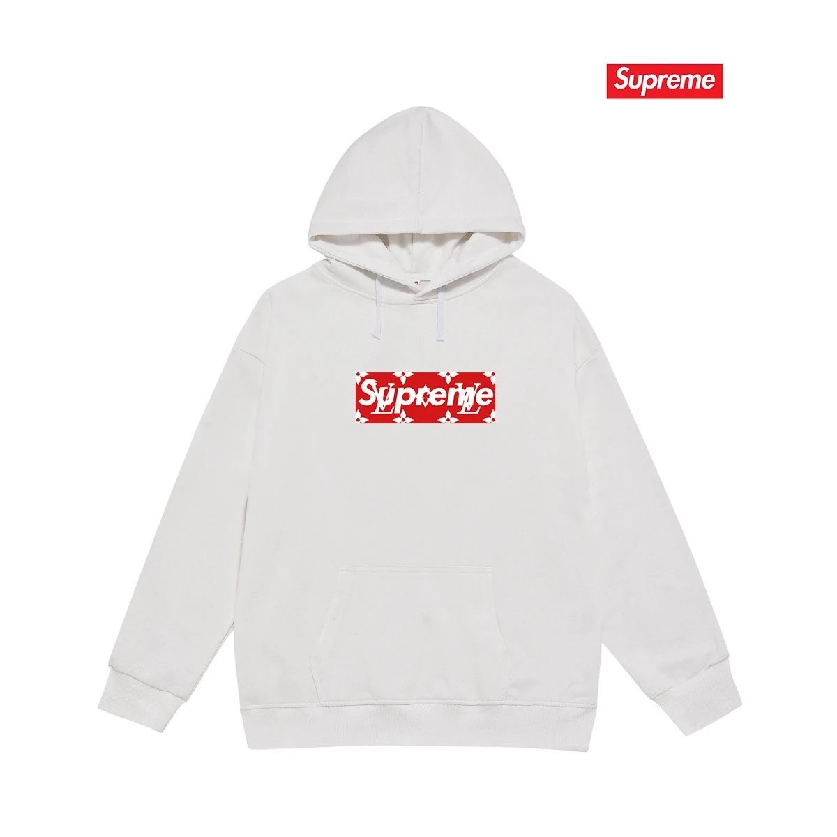 Supreme Hoodies & Sweatshirts Hooded sweatshirt with Stüssy graphic and kangaroo pocket — 2245 White with fleece lining