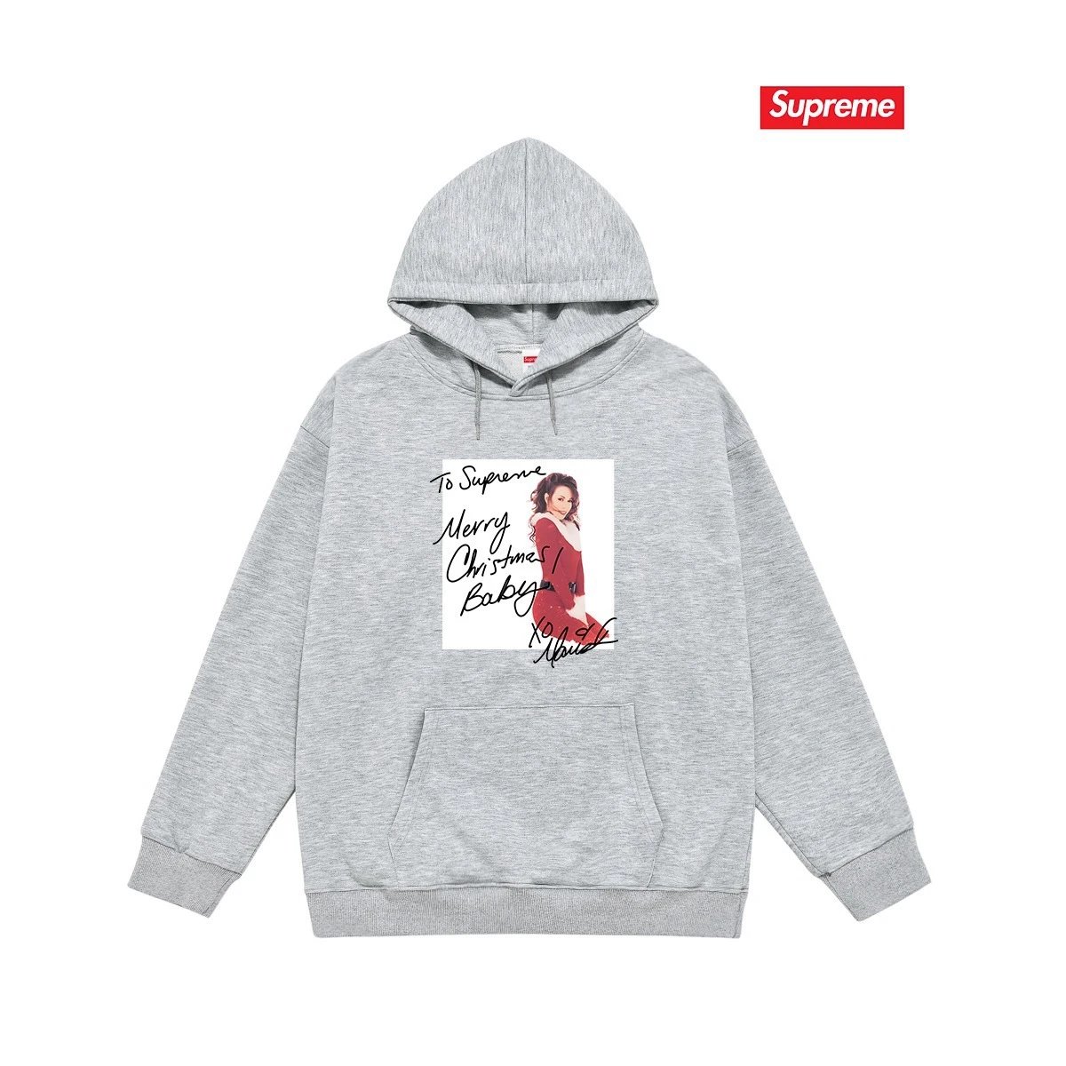 Supreme Hoodies & Sweatshirts Fleece-Lined Graphic Pullover Hoodie — S 2258 Gray with fleece lining