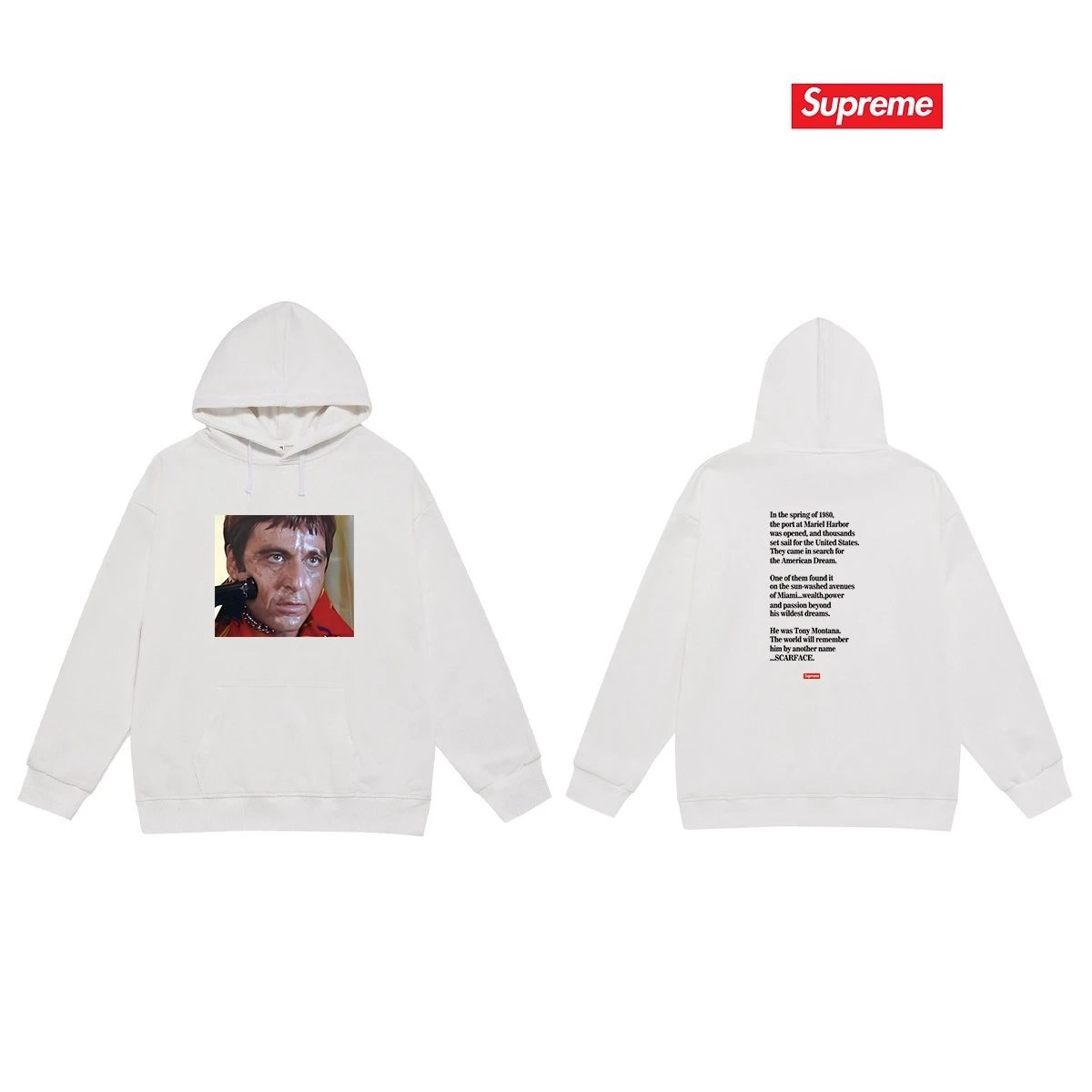 Supreme Hoodies & Sweatshirts Fleece-Lined Graphic Pullover Hoodie — S 2261 White with fleece lining