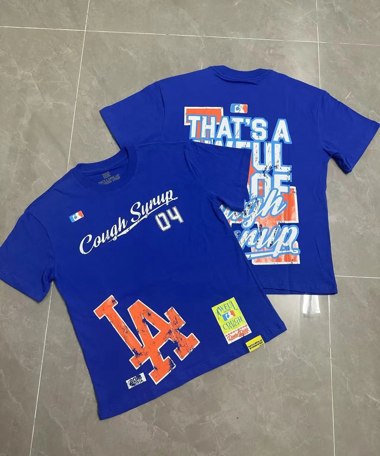 That's a Awful Lot of Cough Syrup T-Shirts Short-Sleeve Graphic Print — 215 Color Blue