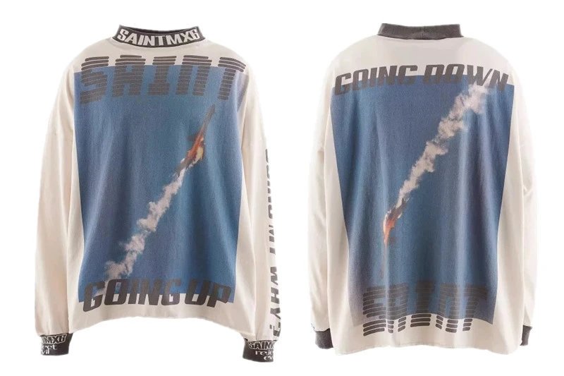 Unbranded Shirts Washed Graphic Long-Sleeve Crewneck Shirt — ST617 Cement White