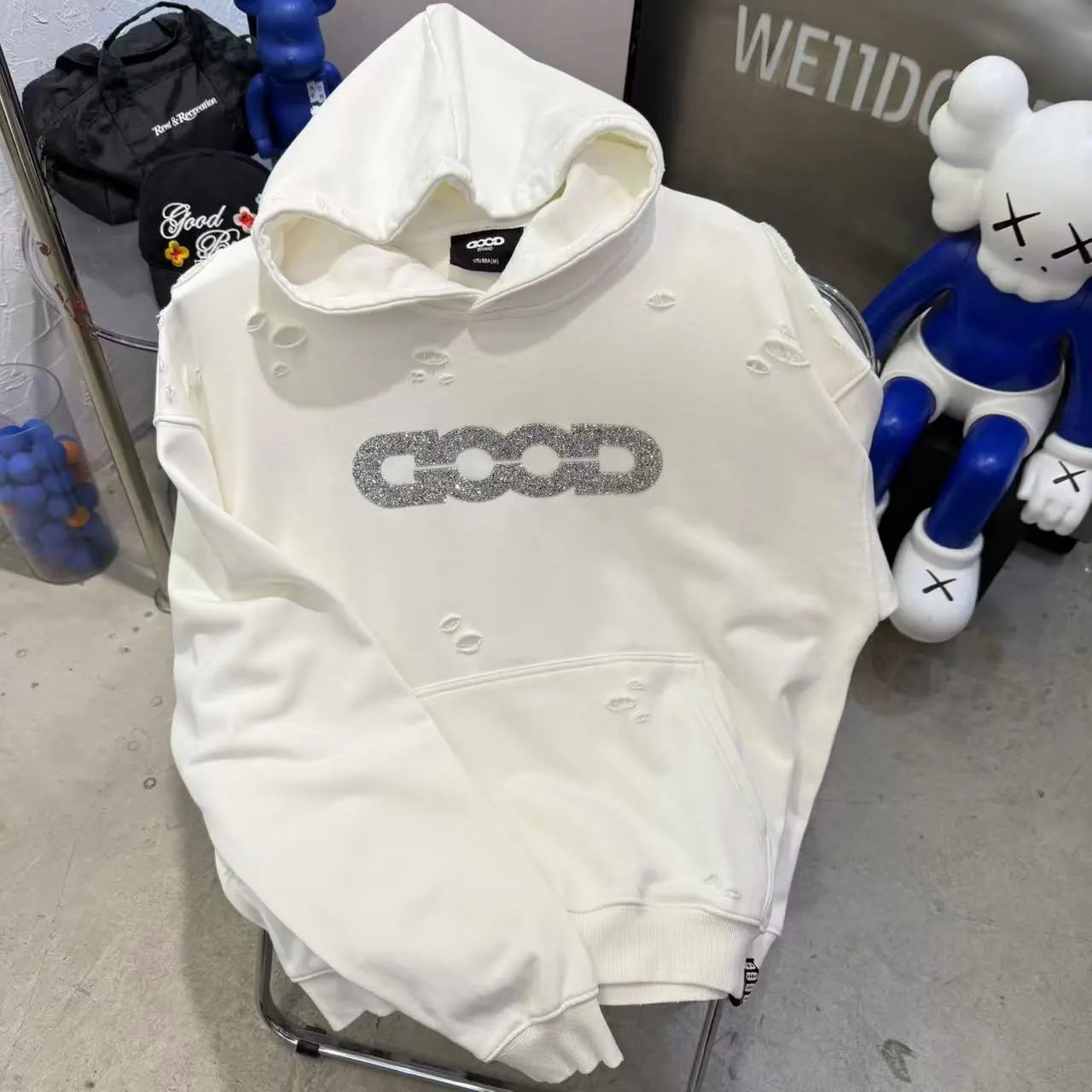 Good Brand Hoodies & Sweatshirts Rhinestone Graphic Sweatshirt Collection — A03 White
