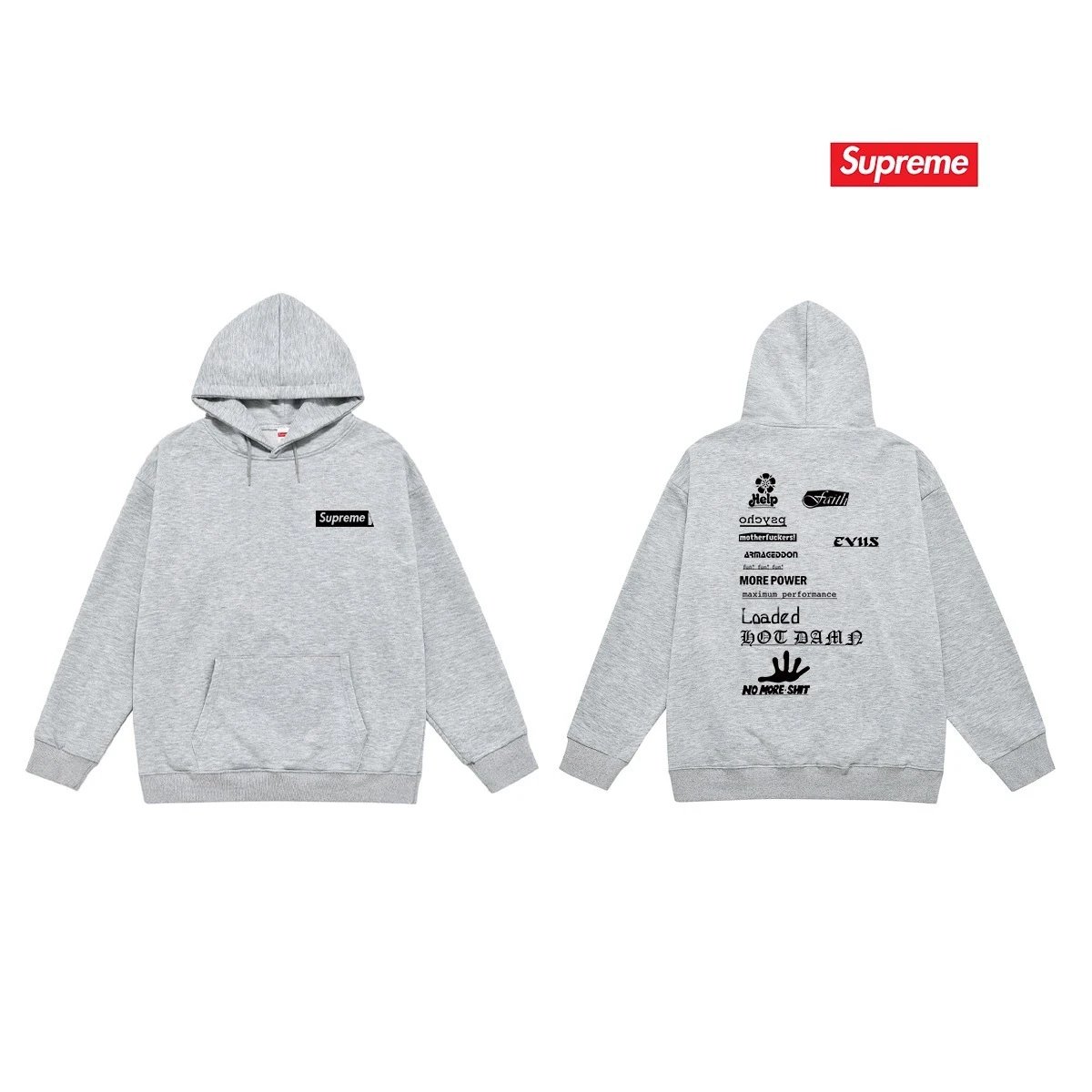 Supreme Hoodies & Sweatshirts Hooded sweatshirt with Stüssy graphic and kangaroo pocket — 2243 Gray with fleece lining