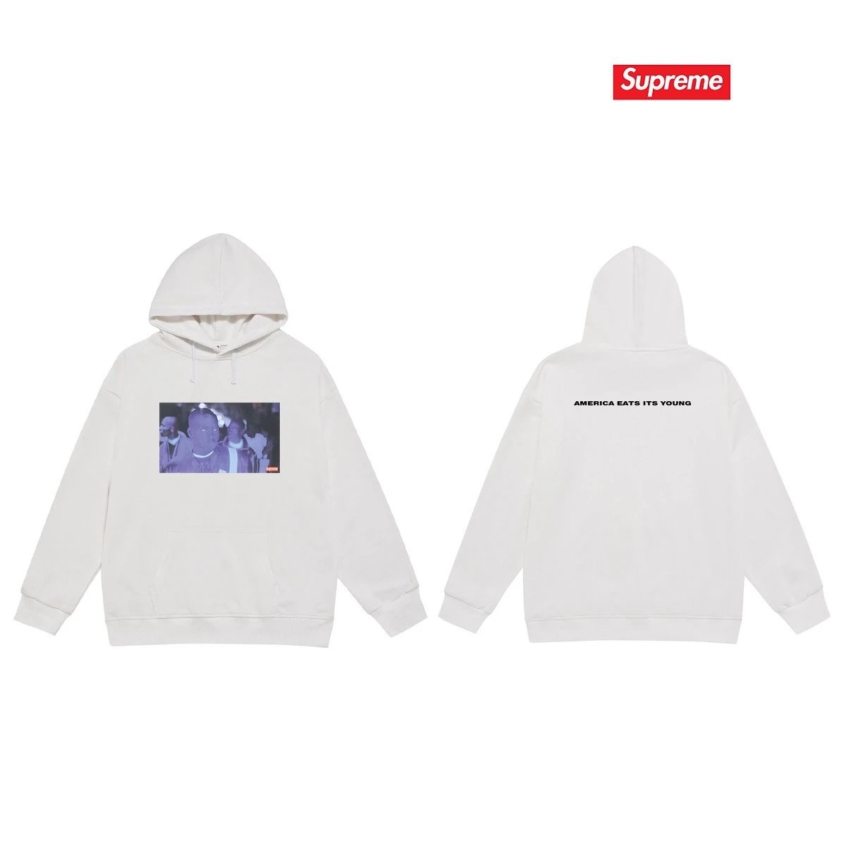 Supreme Hoodies & Sweatshirts Hooded sweatshirt with Stüssy graphic and kangaroo pocket — 2246 White with fleece lining