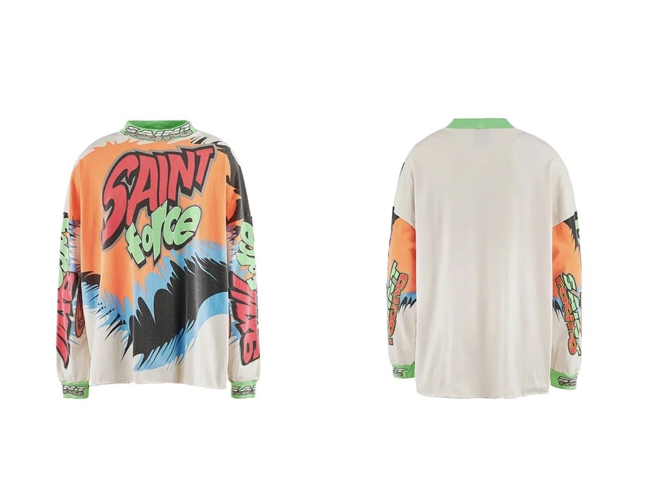 Unbranded Shirts Washed Graphic Long-Sleeve Crewneck Shirt — ST619 Cement White