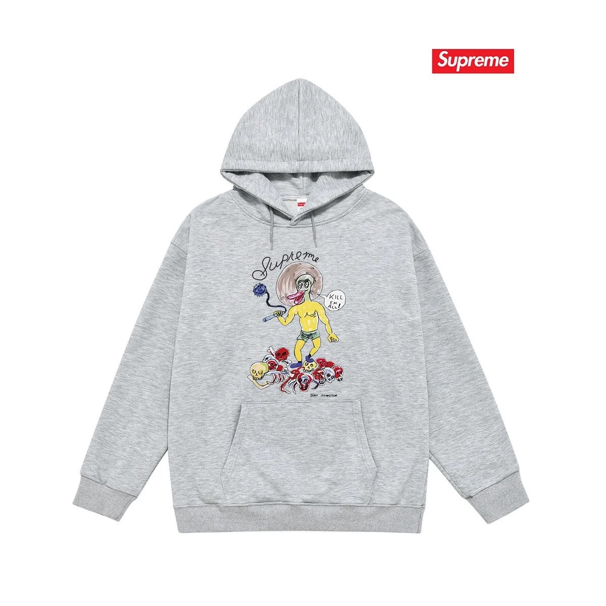 Supreme Hoodies & Sweatshirts Fleece-Lined Graphic Pullover Hoodie — S 2251 Gray with fleece lining