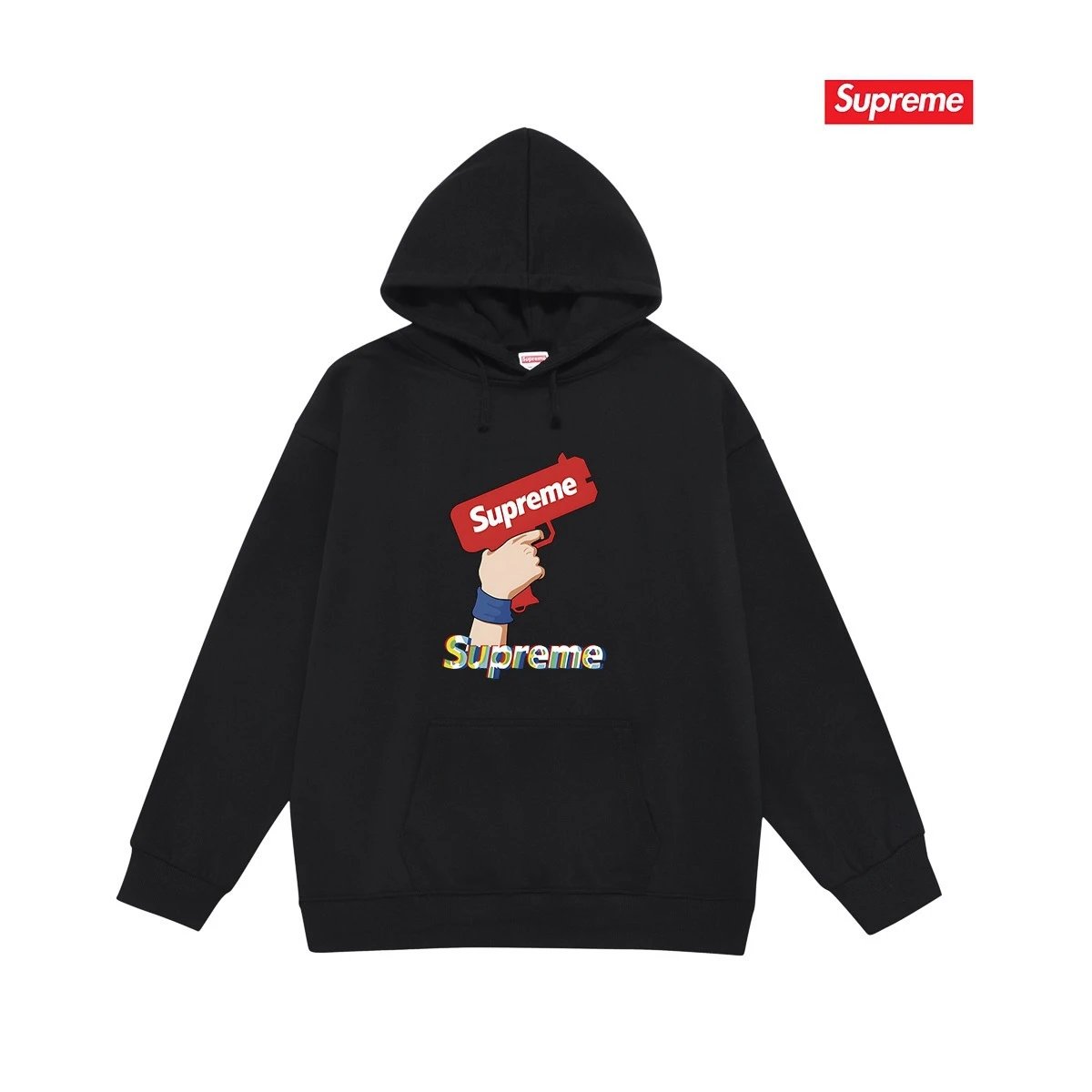Supreme Hoodies & Sweatshirts Fleece-Lined Graphic Pullover Hoodie — S 2257 Black with fleece lining