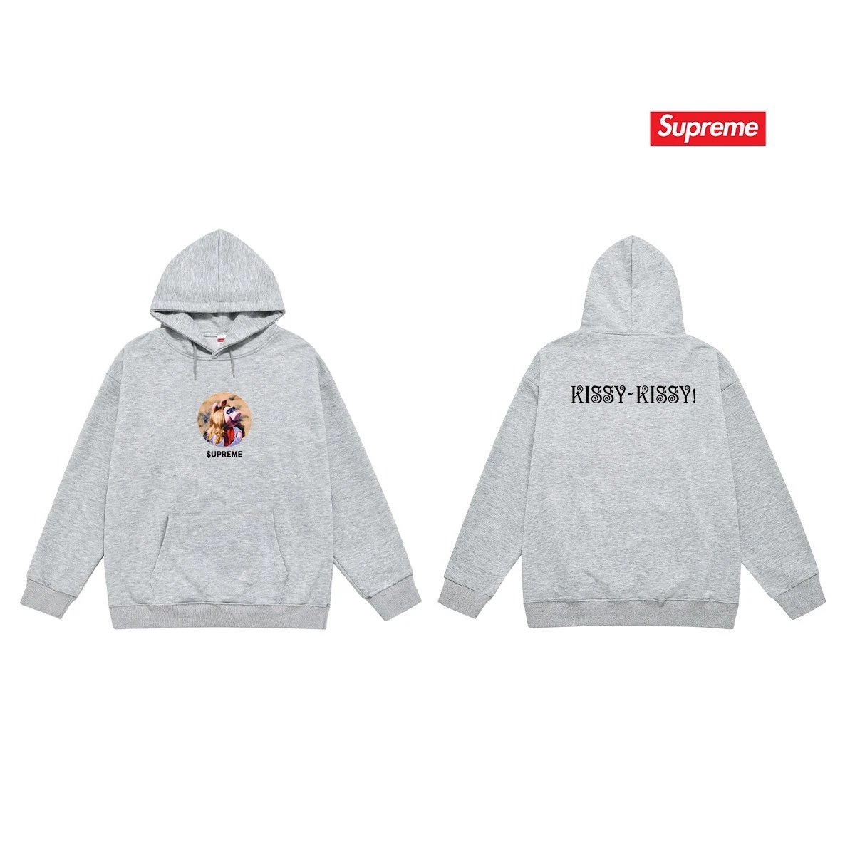 Supreme Hoodies & Sweatshirts Fleece-Lined Graphic Pullover Hoodie — S 2259 Gray with fleece lining