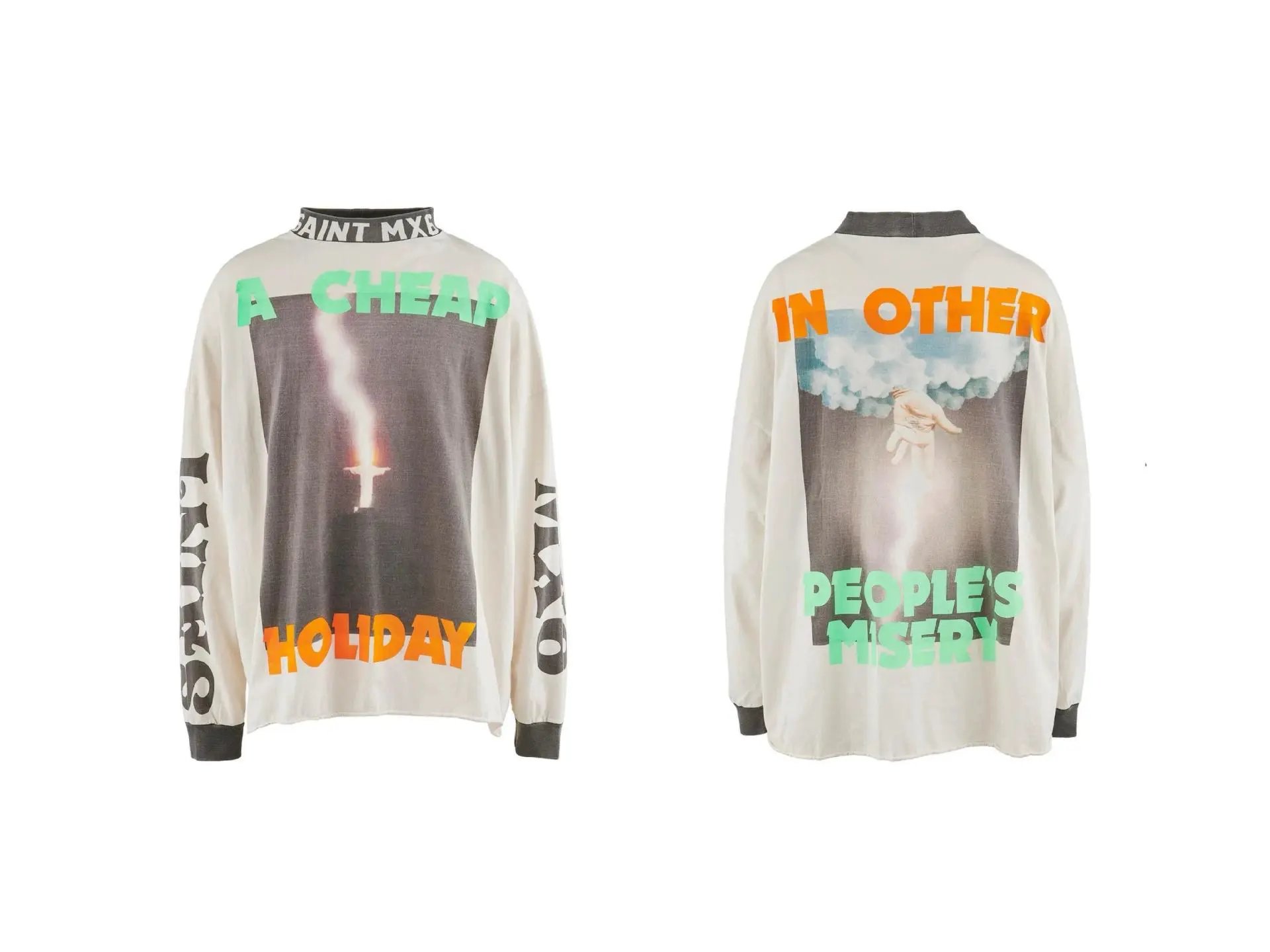 Unbranded Shirts Washed Graphic Long-Sleeve Crewneck Shirt — ST618 Cement White