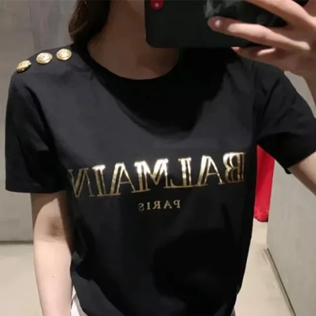 Balmain T-Shirts Logo-print short-sleeve T-shirt with shoulder buttons product detail image 5