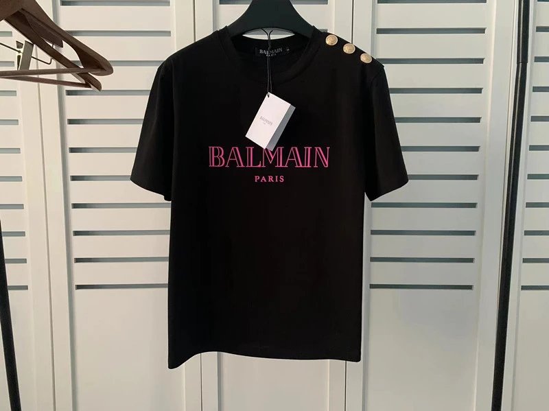 Balmain Logo Print Shoulder Stud Yellow T-Shirt - 14