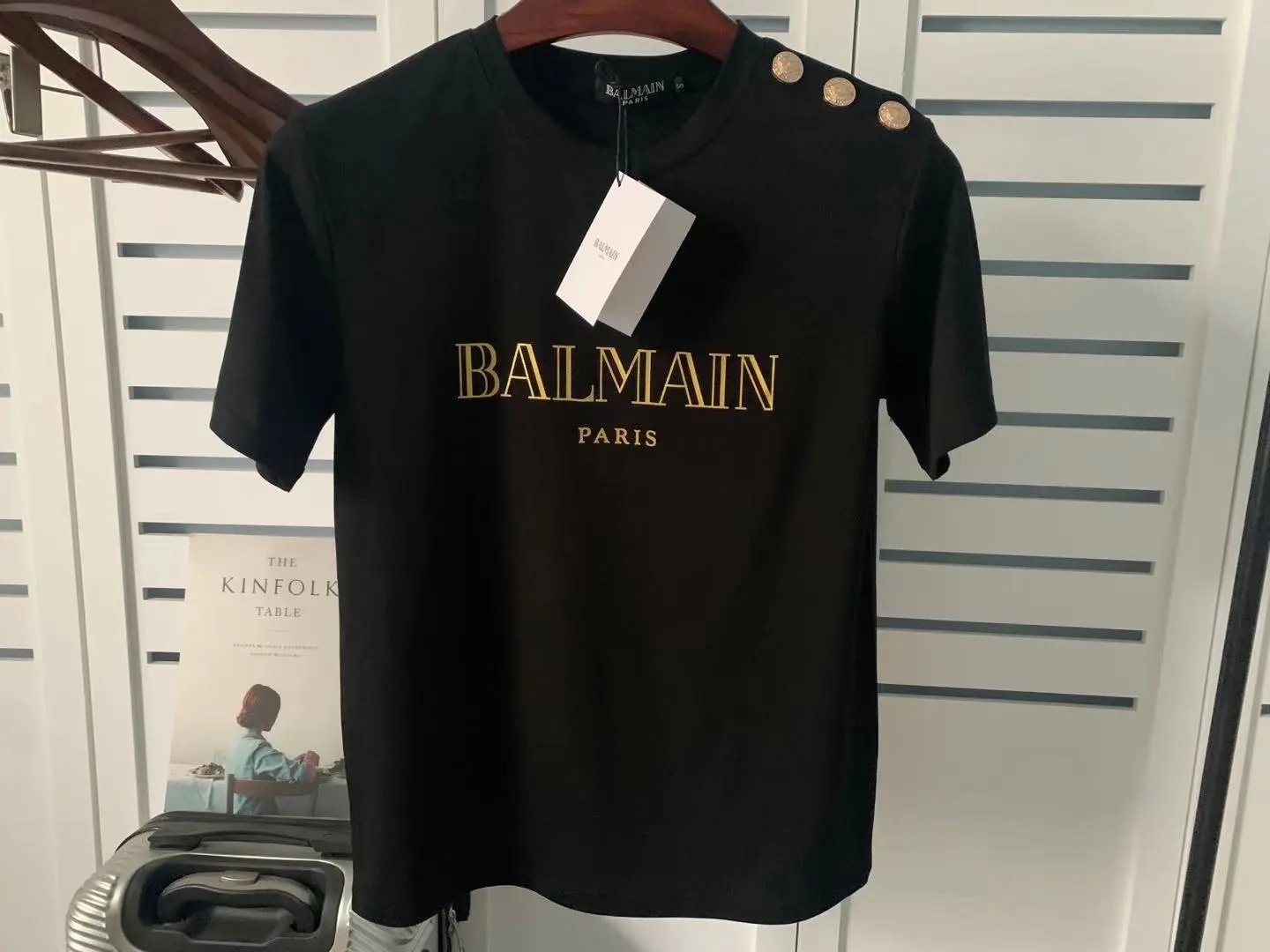 Balmain Logo Print Shoulder Stud Yellow T-Shirt - 19