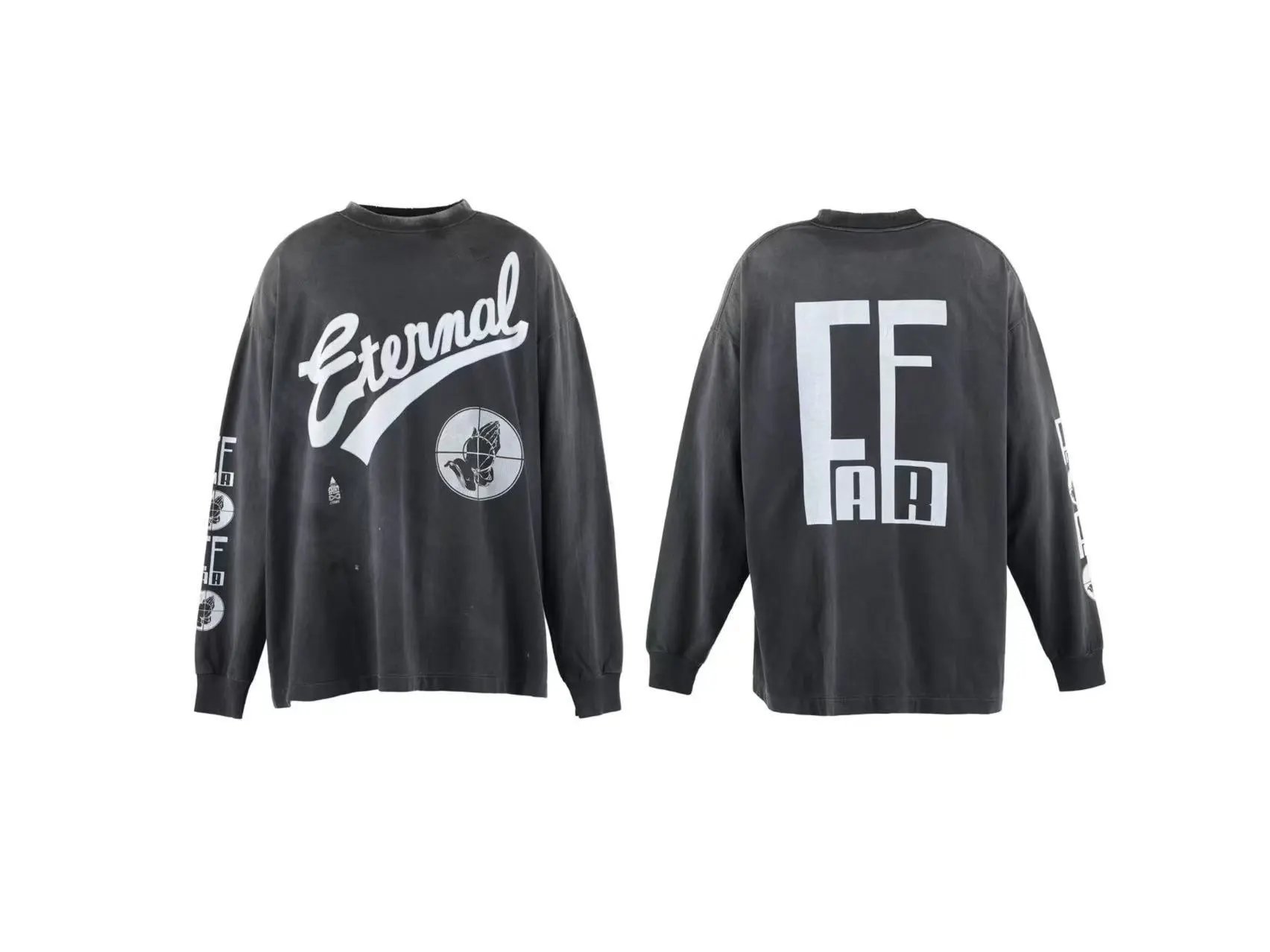 Unbranded Shirts Washed Graphic Long-Sleeve Crewneck Shirt — ST446 model, washed black