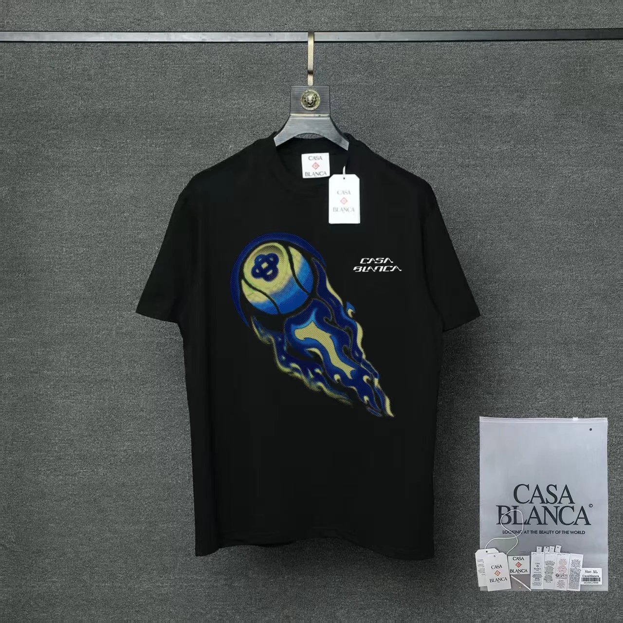 Casablanca T-Shirts Flaming Tennis Ball Graphic — 01 Black