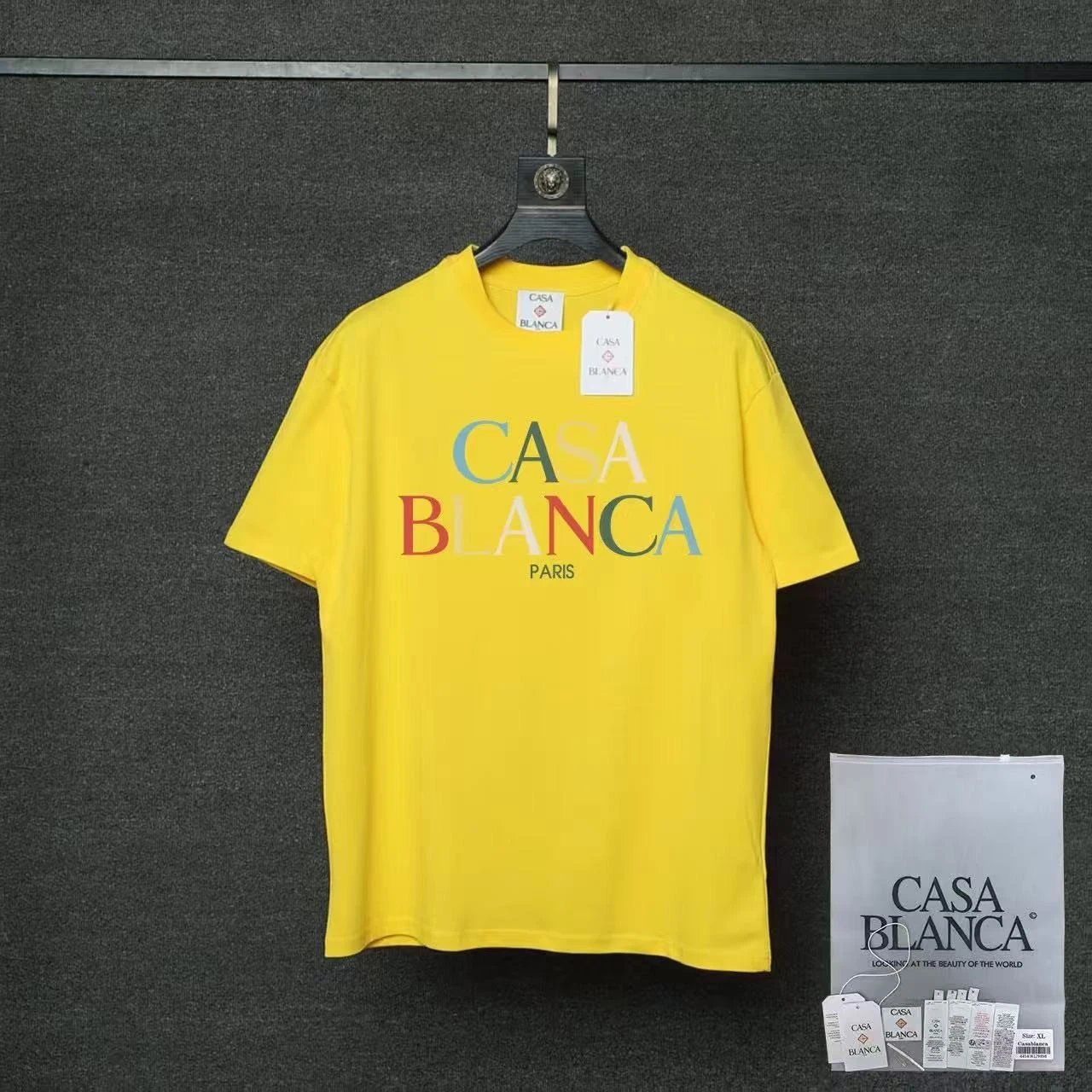 Casablanca T-Shirts Flaming Tennis Ball Graphic — 02 Yellow