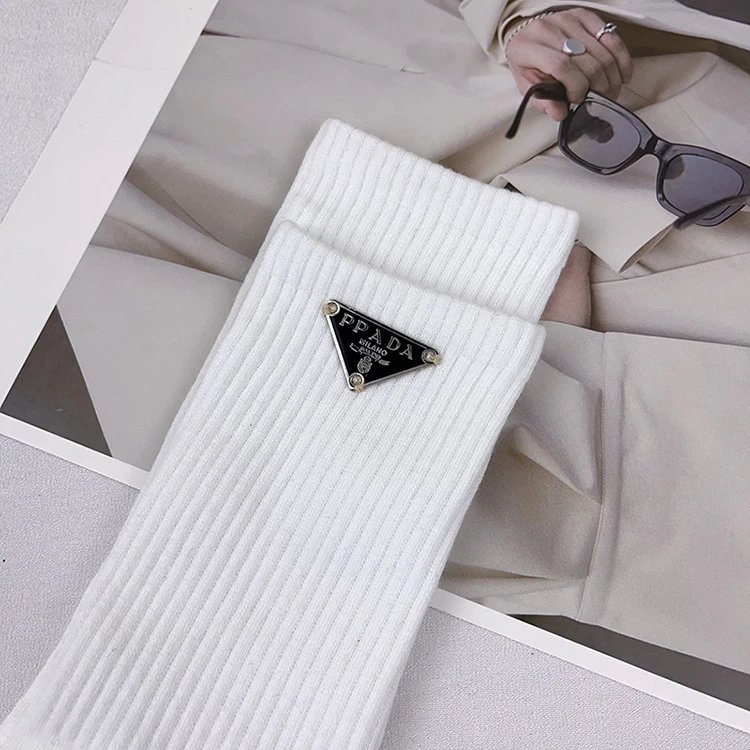 Prada Logo-Embellished Ribbed Cotton Socks White - 12