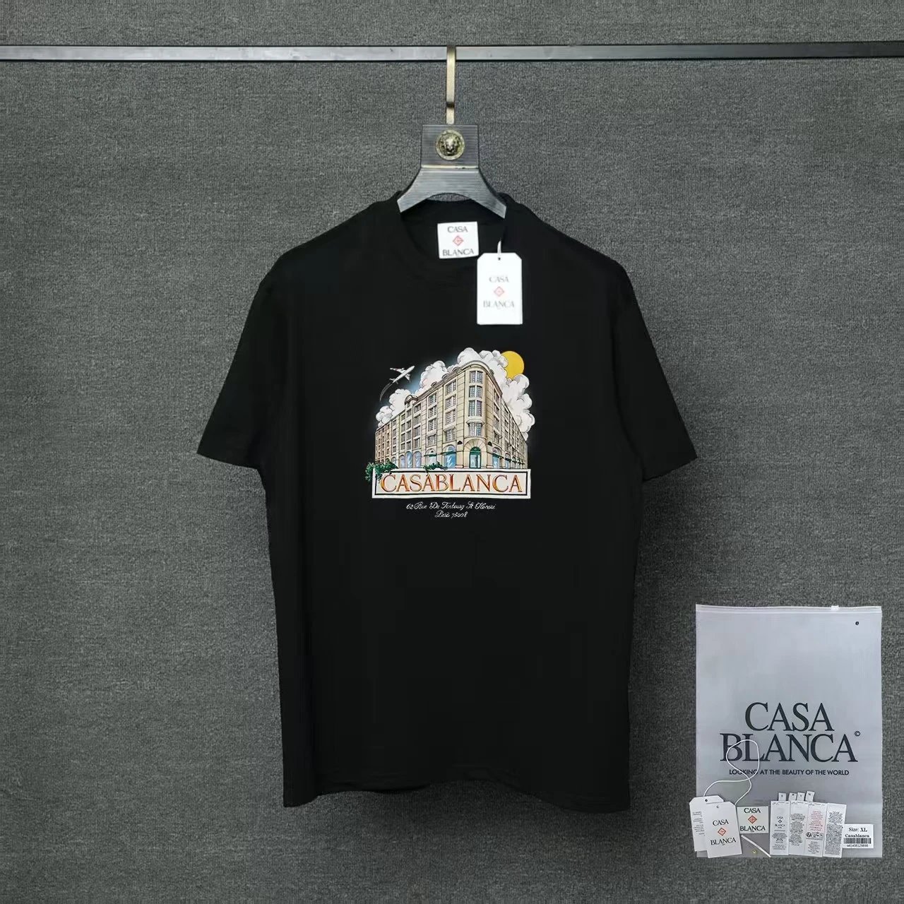 Casablanca T-Shirts Flaming Tennis Ball Graphic — 04 Black