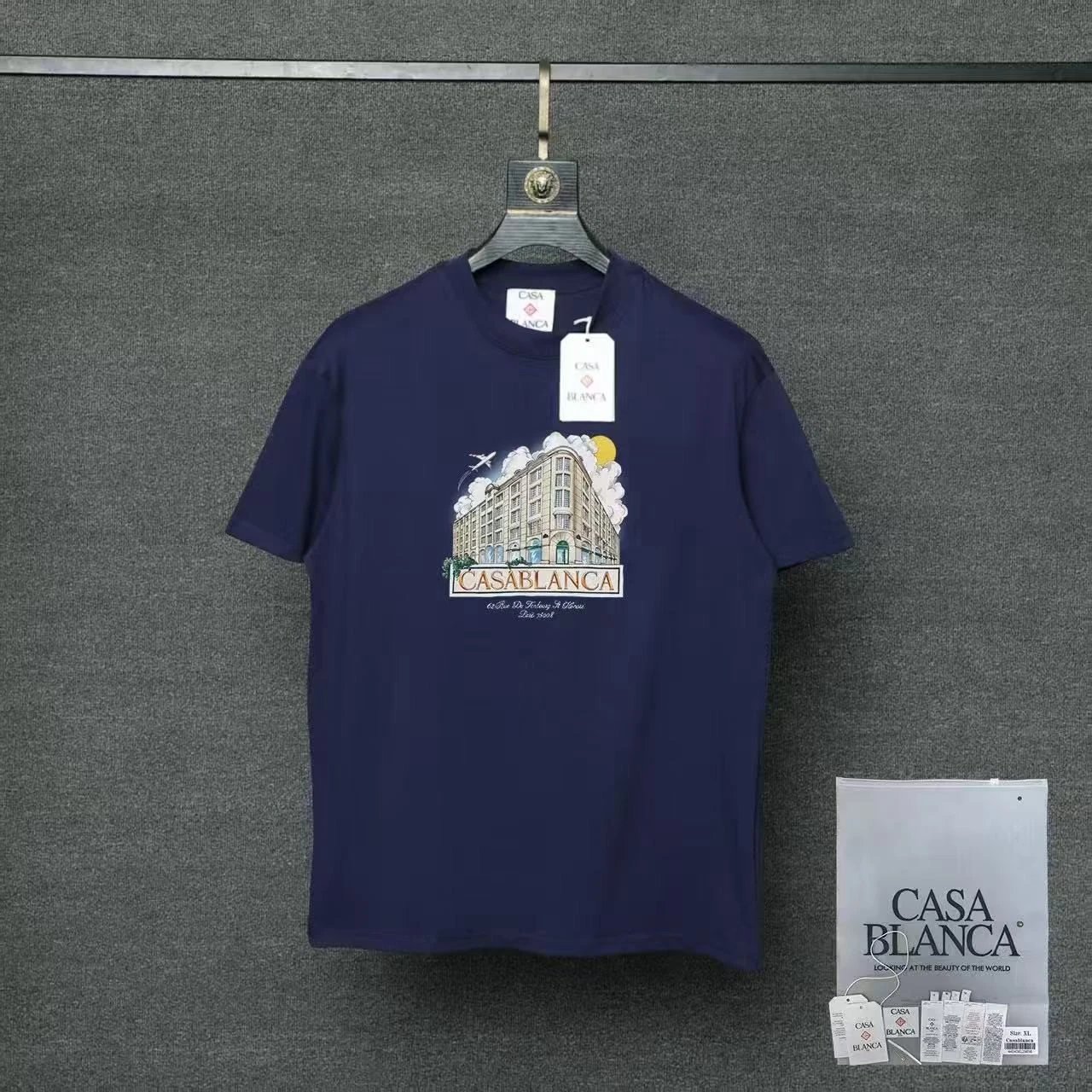Casablanca T-Shirts Flaming Tennis Ball Graphic — 04 Royal blue