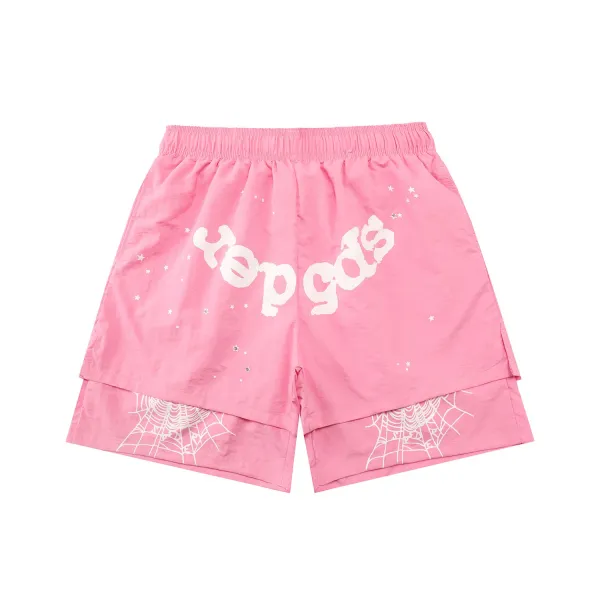 Design YOPGAS Spiderweb Print Layered Shorts Pink Shorts - 1