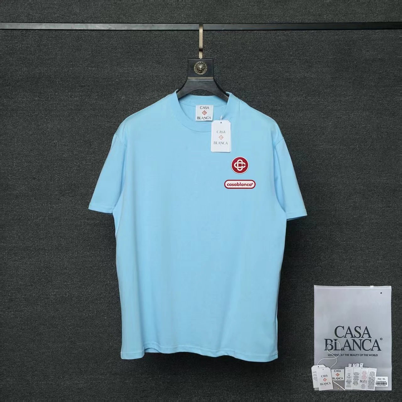 Casablanca T-Shirts Flaming Tennis Ball Graphic — 014 Blue