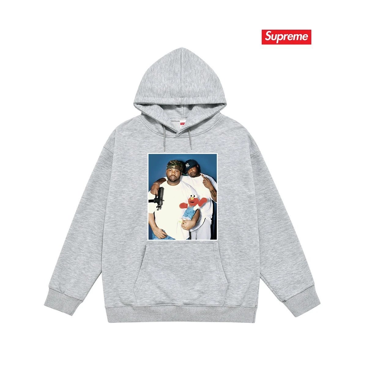 Supreme Hoodies & Sweatshirts Fleece-lined pullover hoodie with photo graphic and kangaroo pocket — S 2182 Gray with fleece lining