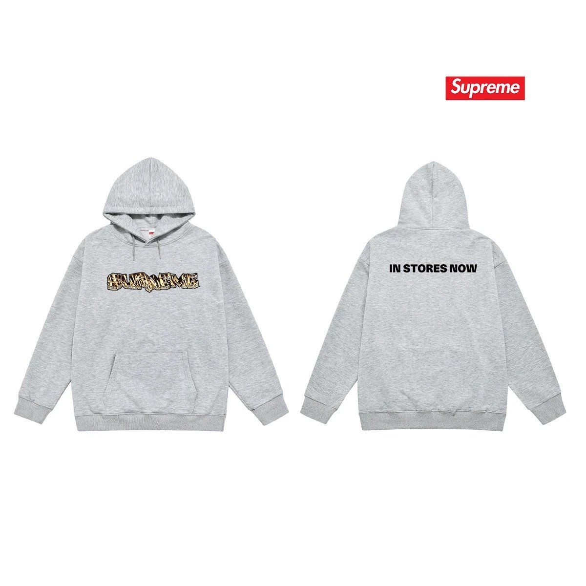 Supreme Hoodies & Sweatshirts Hooded sweatshirt with Stüssy graphic and kangaroo pocket — 2239 Gray with fleece lining