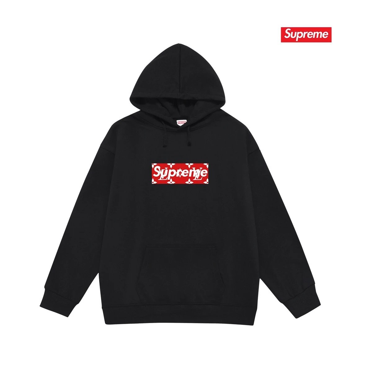 Supreme Hoodies & Sweatshirts Hooded sweatshirt with Stüssy graphic and kangaroo pocket — 2245 Black with fleece lining