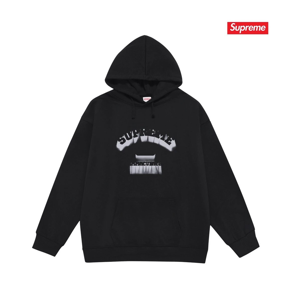 Supreme Hoodies & Sweatshirts Fleece-Lined Graphic Pullover Hoodie — S 2253 Black with fleece lining