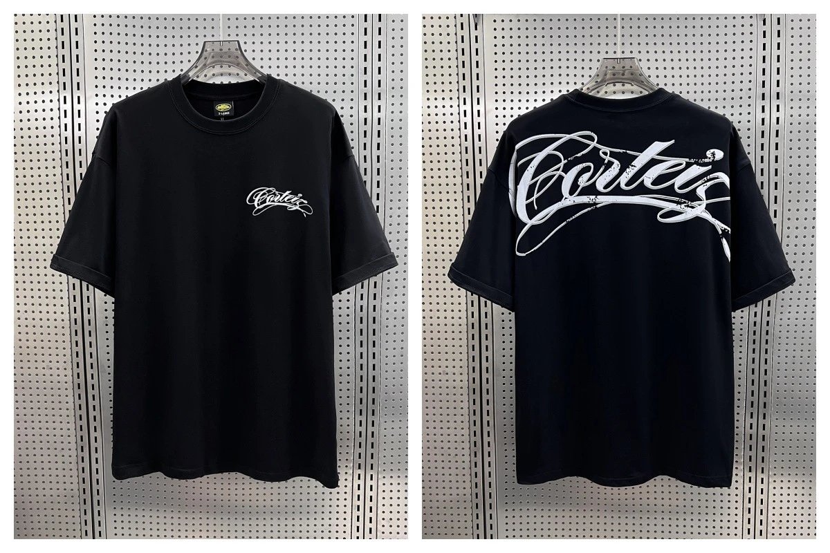 Corteiz T-Shirts Short-Sleeve Script Logo T-Shirt — 5921 Black