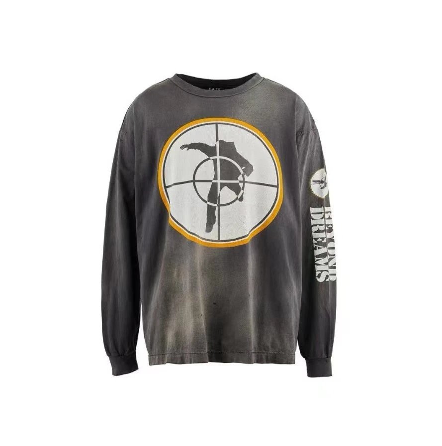Unbranded Shirts Washed Graphic Long-Sleeve Crewneck Shirt — ST625 washed gray
