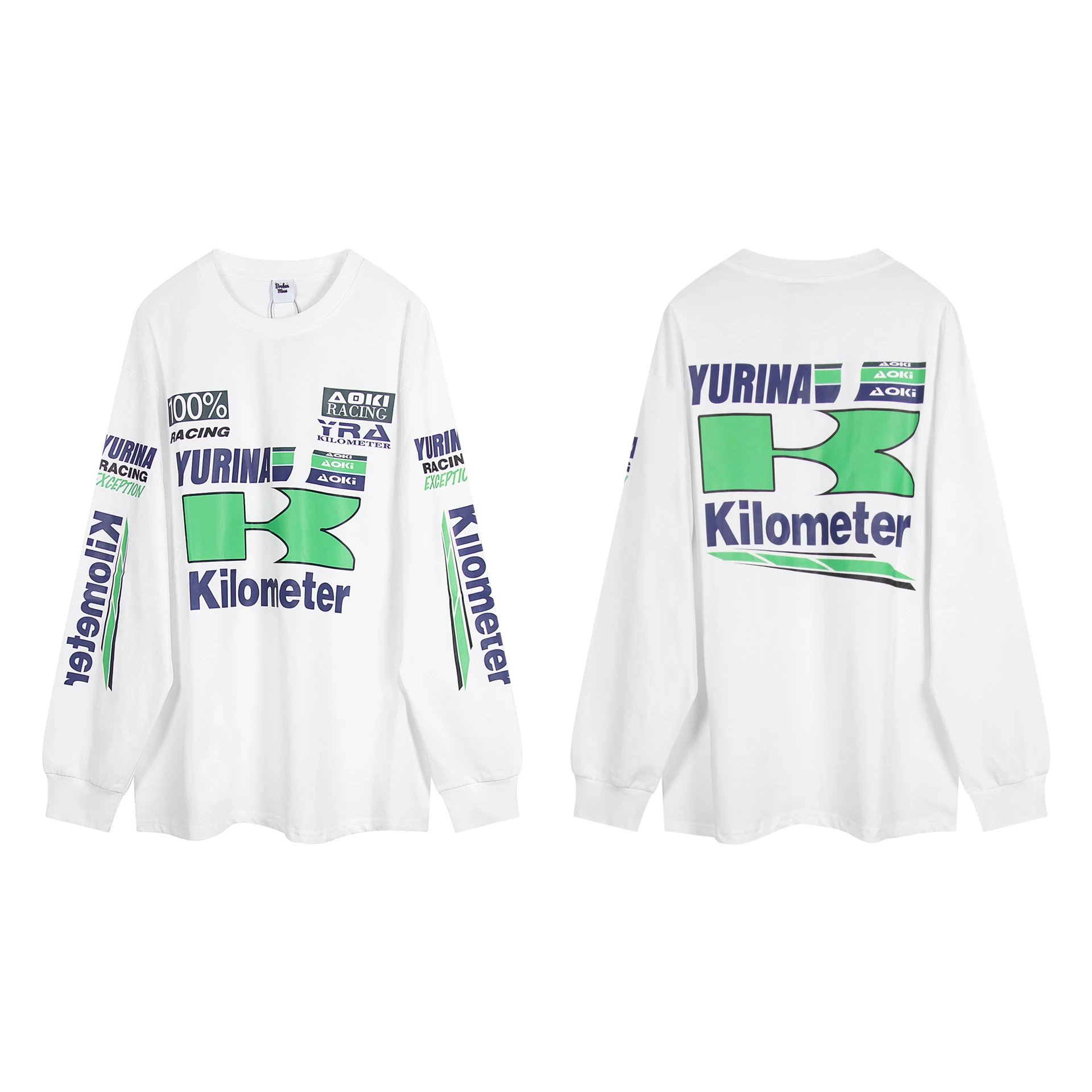 Unbranded Shirts Washed Graphic Long-Sleeve Crewneck Shirt — 200-7 white