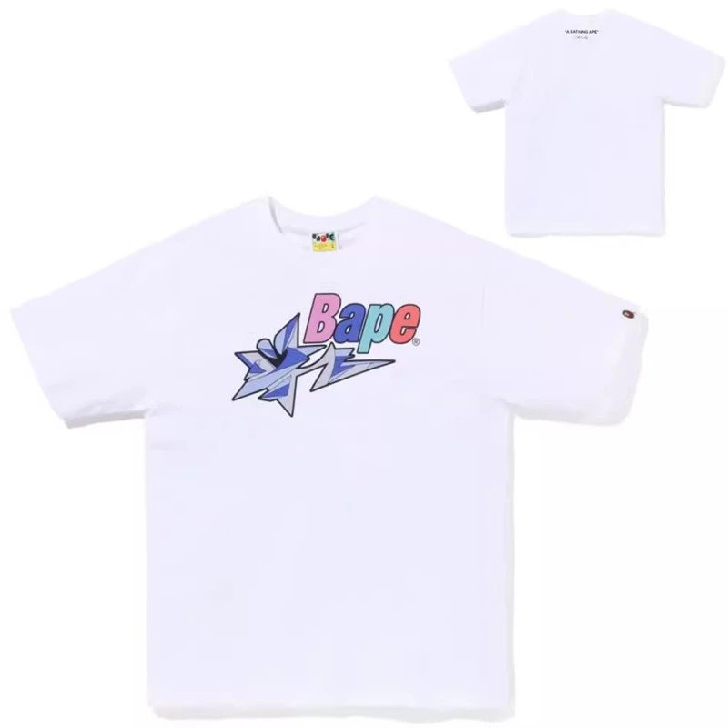 A Bathing Ape T-Shirts Head Graphic Short-Sleeve T-Shirt — Champagne color 767 white