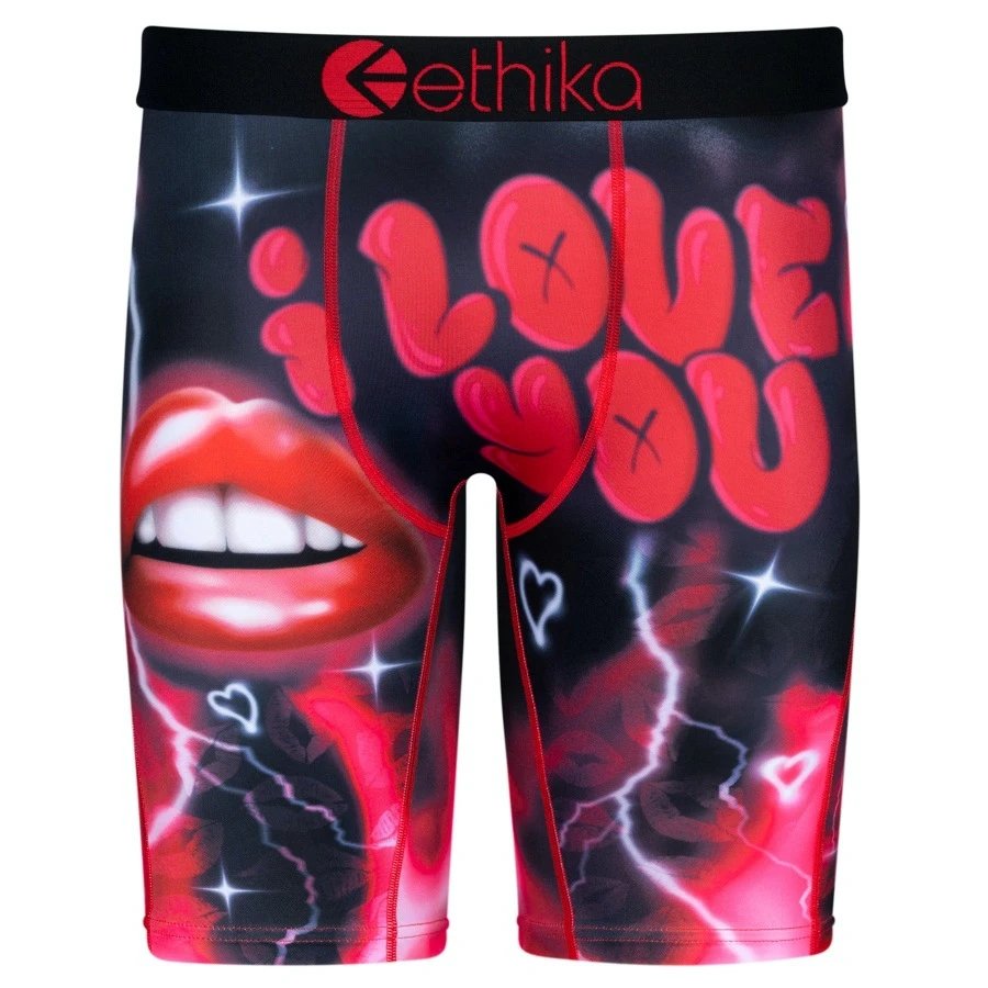 Ethika Underwear Printed Boxer Briefs — Red lips 1 love you