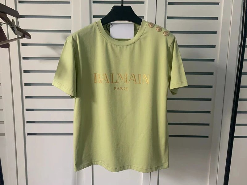 Balmain Logo Print Shoulder Stud Yellow T-Shirt - 11