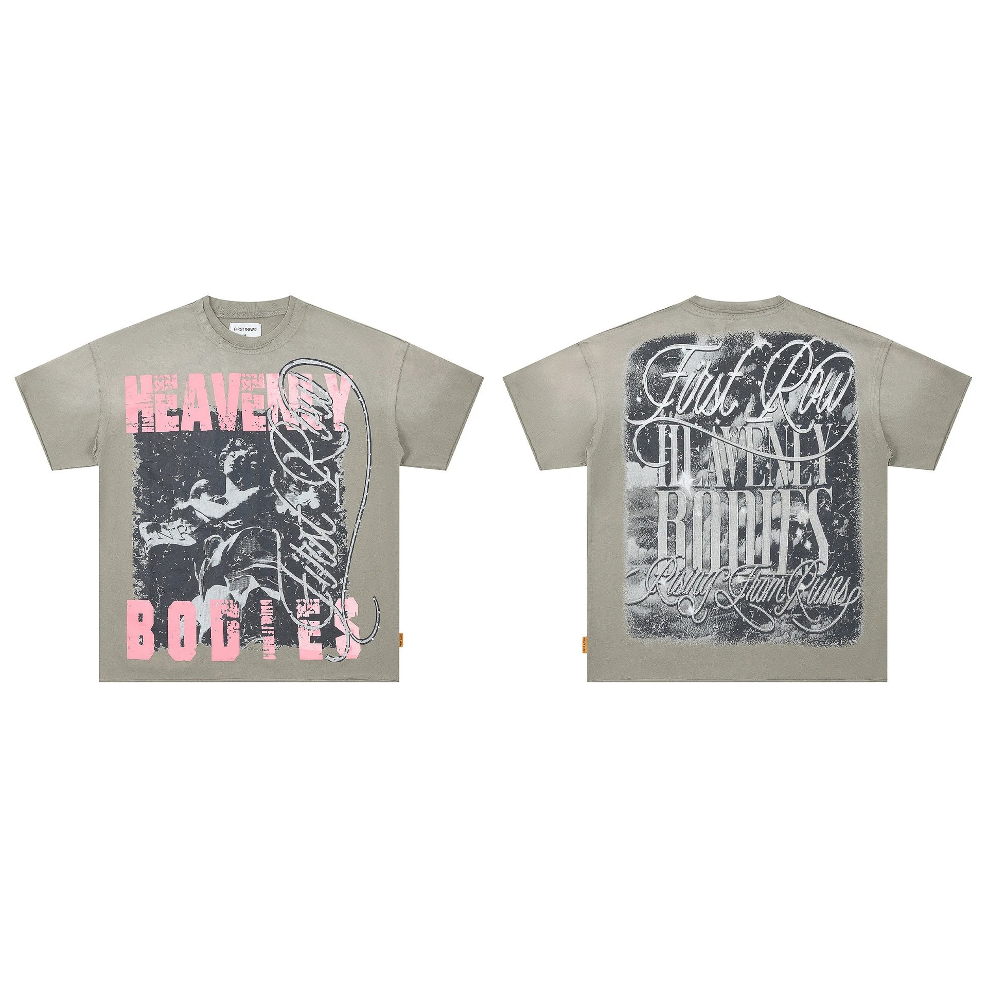 FIRST ROW T-Shirts Graphic Print — F 809# Wash water to make old hot drill