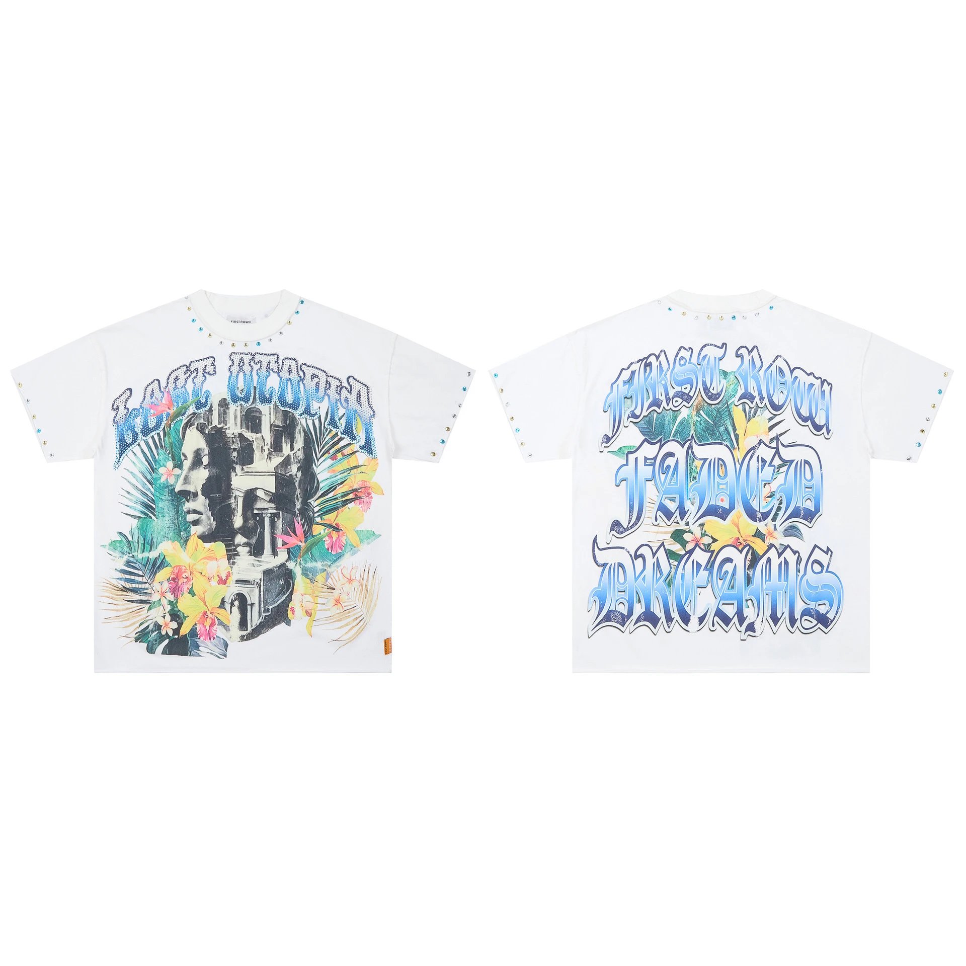 FIRST ROW T-Shirts Graphic Print — F 527#Hot-fix rhinestones