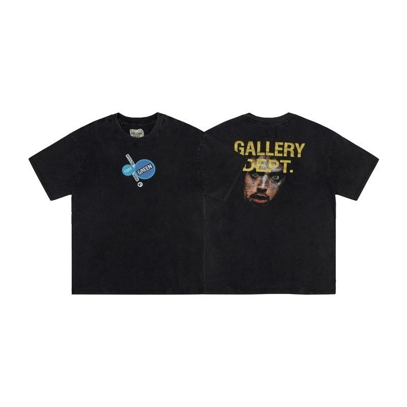 Gallery Dept. T-Shirts Washed graphic-print short-sleeve T-shirt — D 12 Washing water black (digital direct injection)