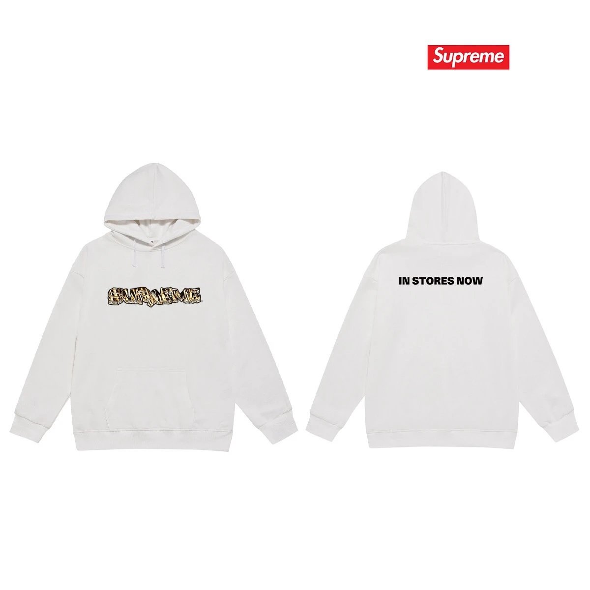 Supreme Hoodies & Sweatshirts Hooded sweatshirt with Stüssy graphic and kangaroo pocket — 2239 White with fleece lining