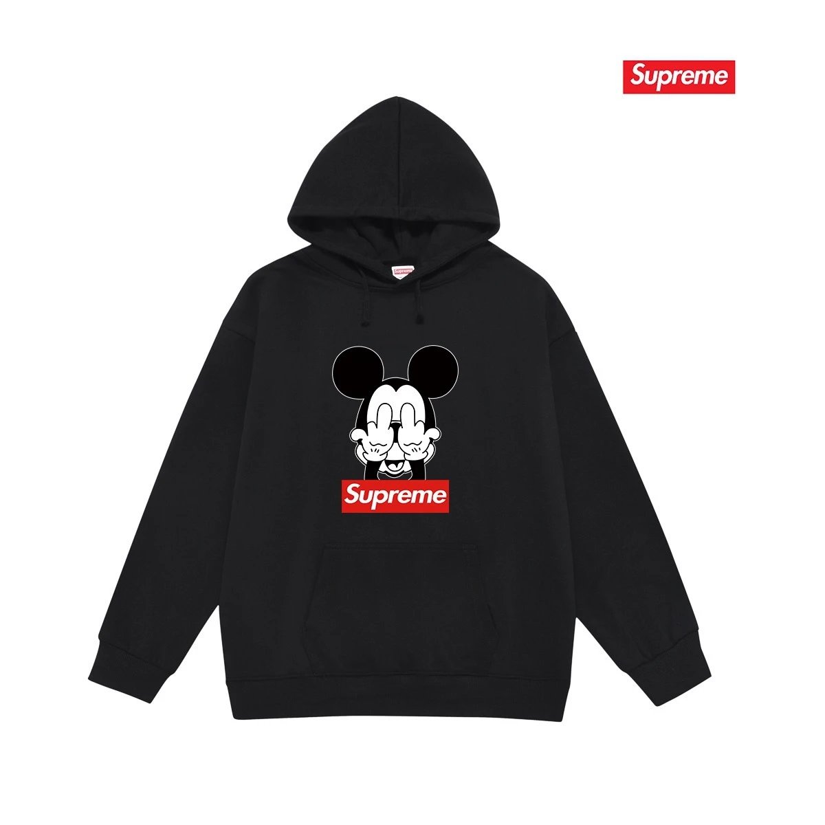 Supreme Hoodies & Sweatshirts Hooded sweatshirt with Stüssy graphic and kangaroo pocket — 2242 Black with fleece lining