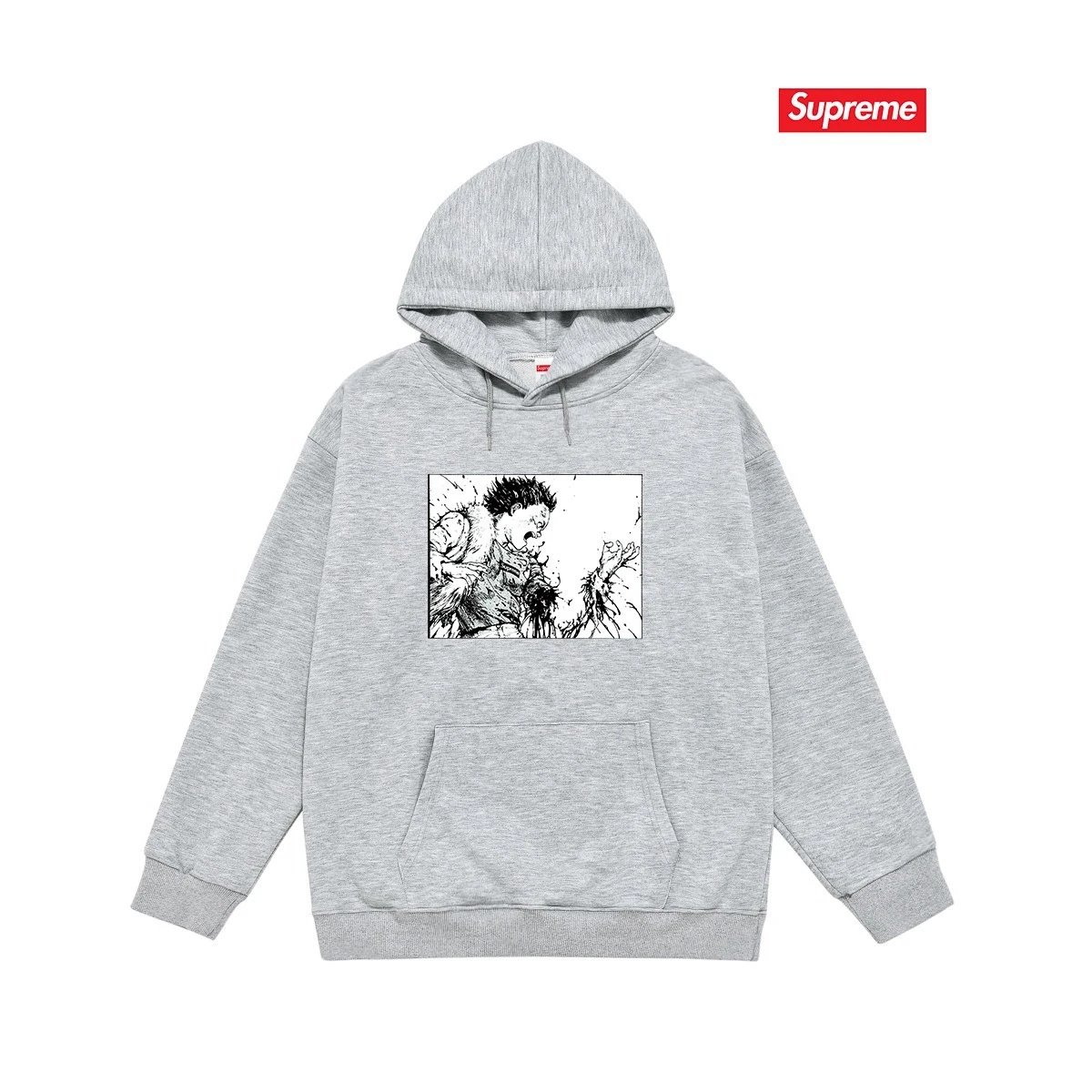 Supreme Hoodies & Sweatshirts Fleece-Lined Graphic Pullover Hoodie — S 2252 Gray with fleece lining