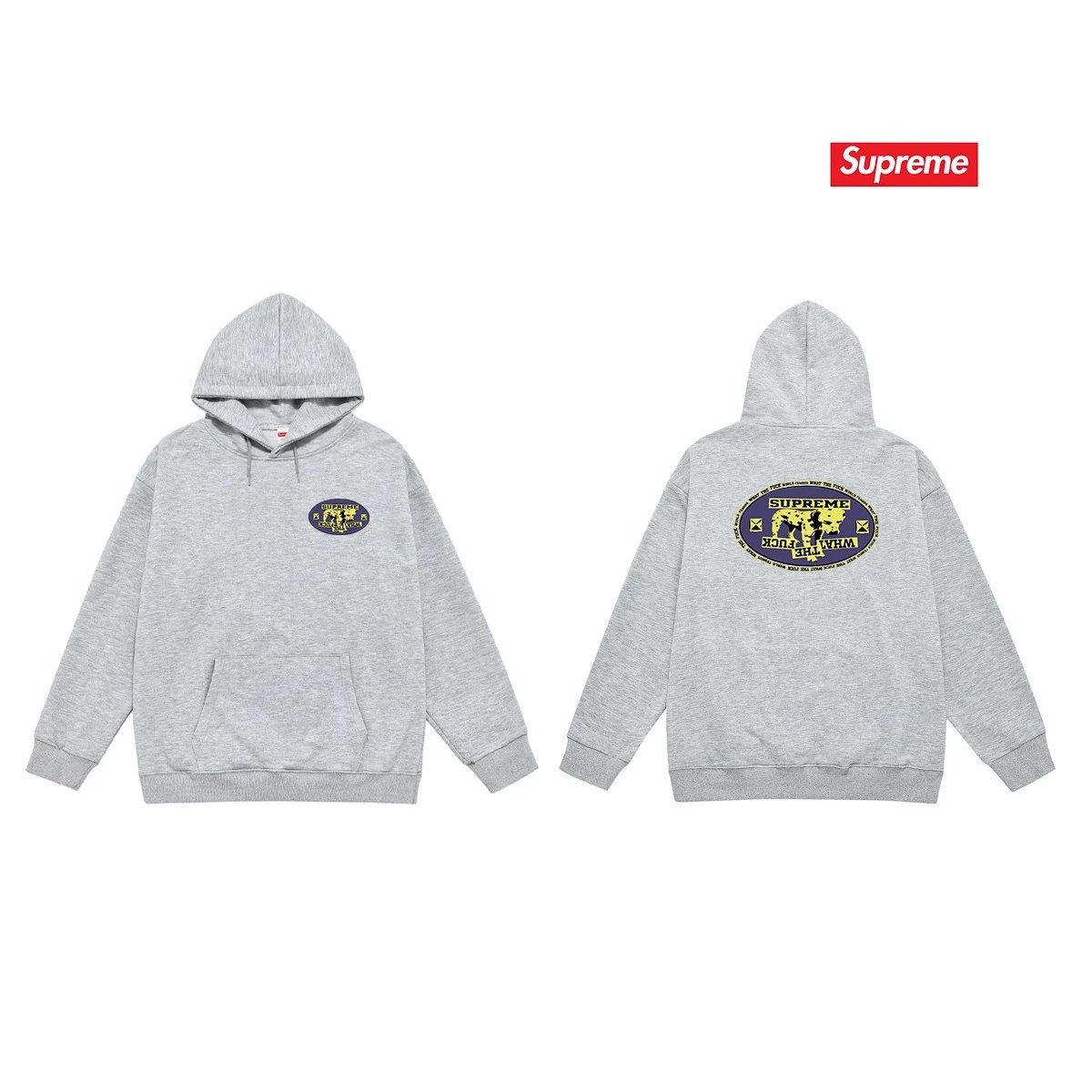 Supreme Hoodies & Sweatshirts Fleece-Lined Graphic Pullover Hoodie — S 2260 Gray with fleece lining