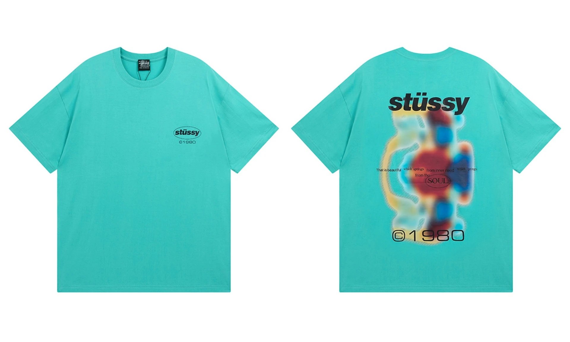 Stüssy T-Shirts TS3K-1 graphic print — 962 Lake green