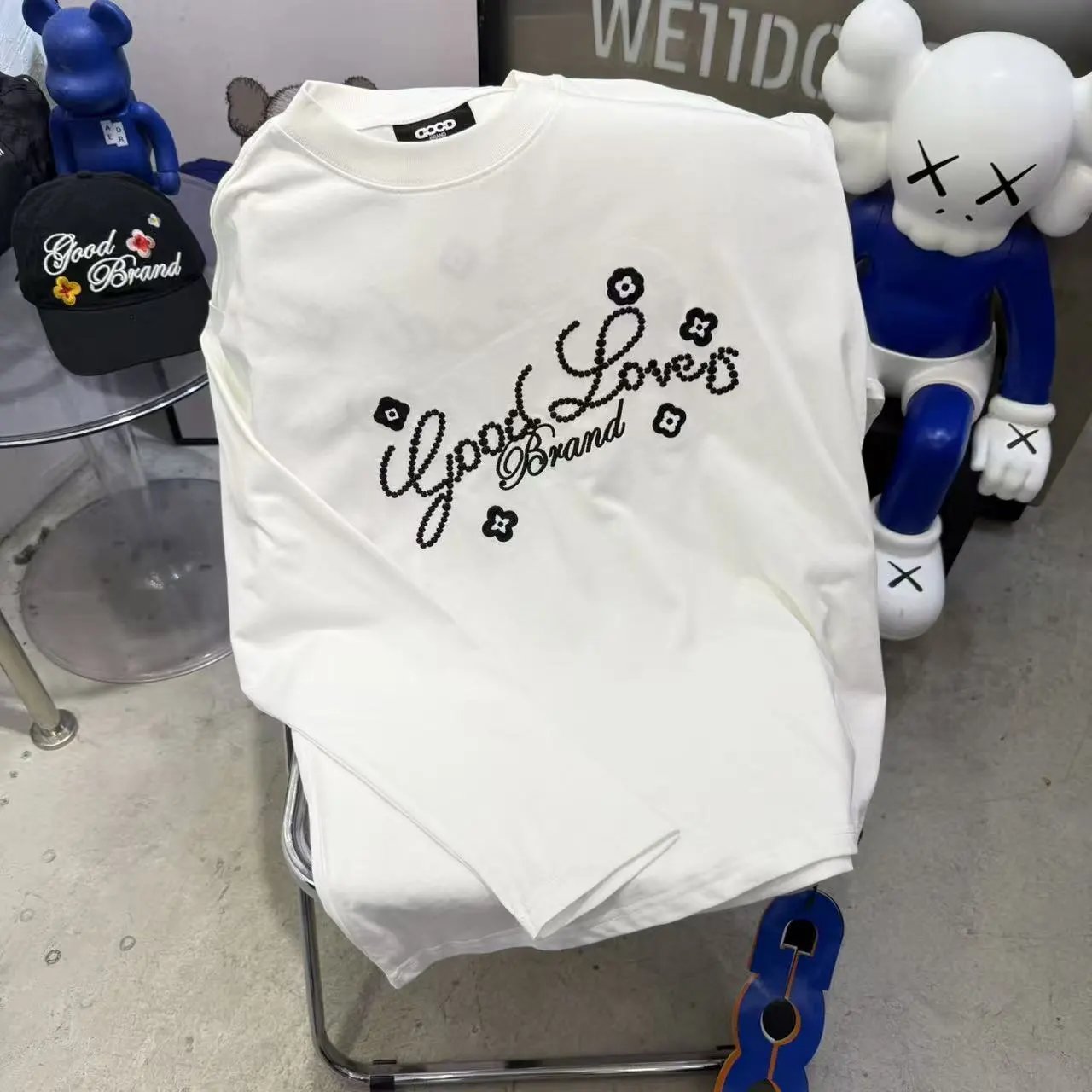 Good Brand Hoodies & Sweatshirts Rhinestone Graphic Sweatshirt Collection — G46 White